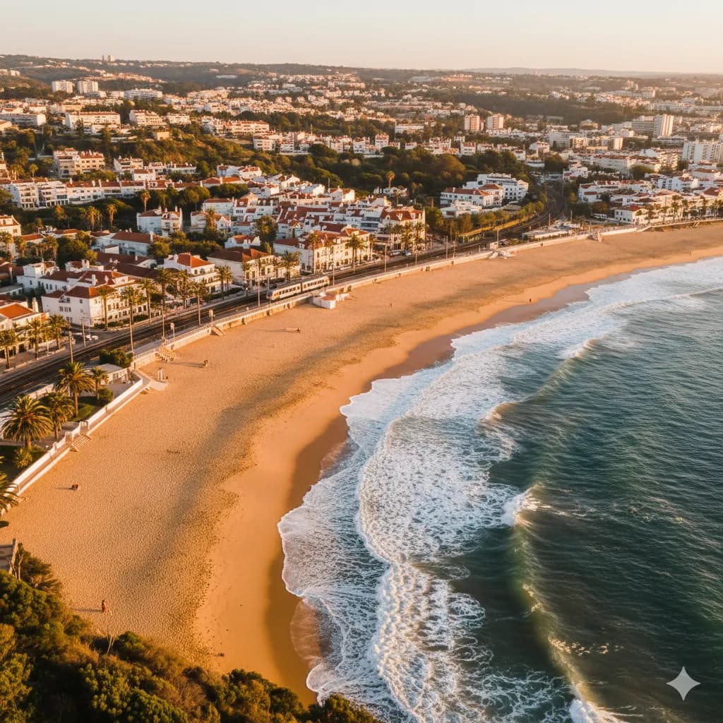 Vista costeira da praia de Carcavelos e bairro